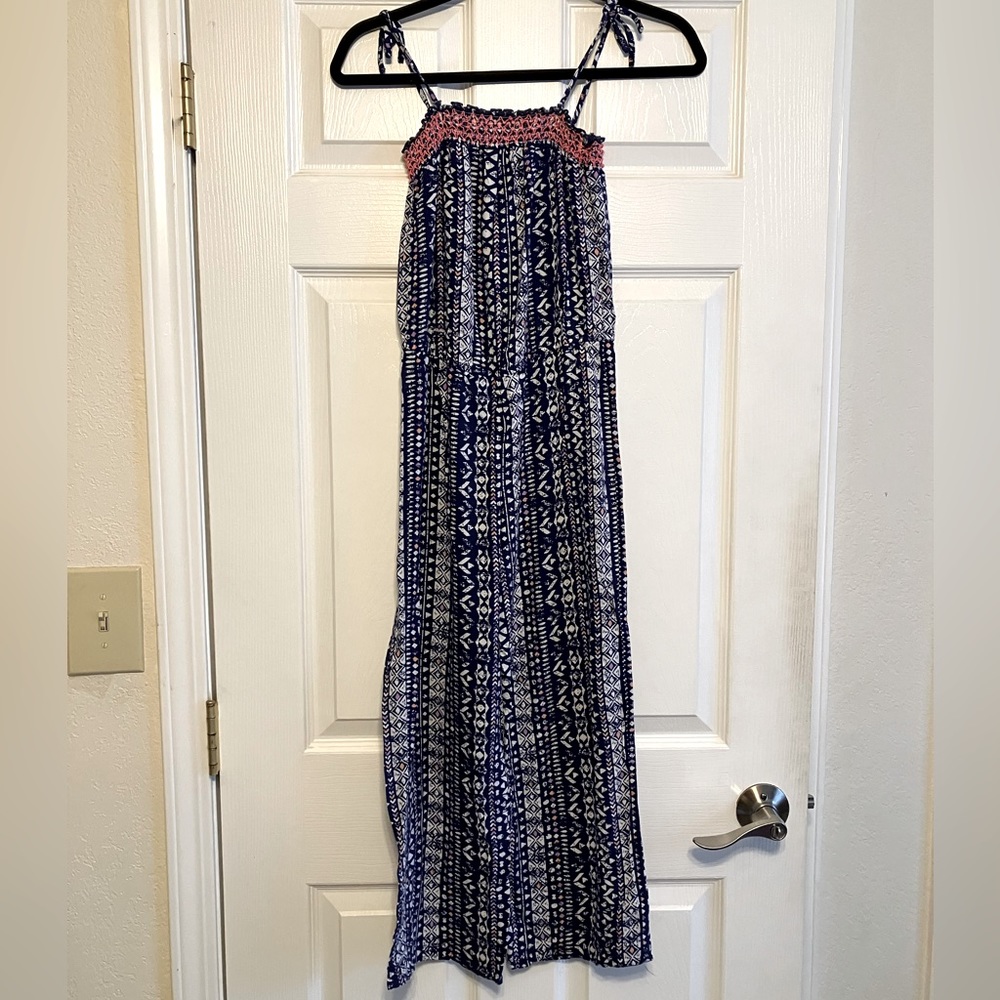Xhilaration navy blue print long Summer romper jumpsuit tied shoulder Girl’s 10